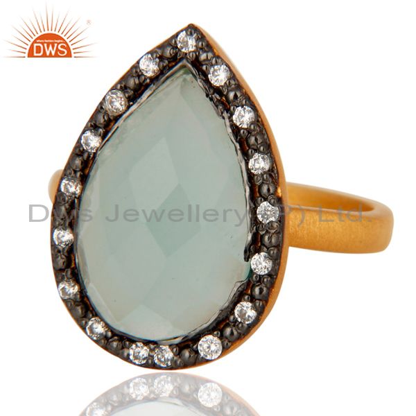 Exporter Handmade 925 Sterling Silver Blue Aqua Glass Gemstone Ring With Gold Plated