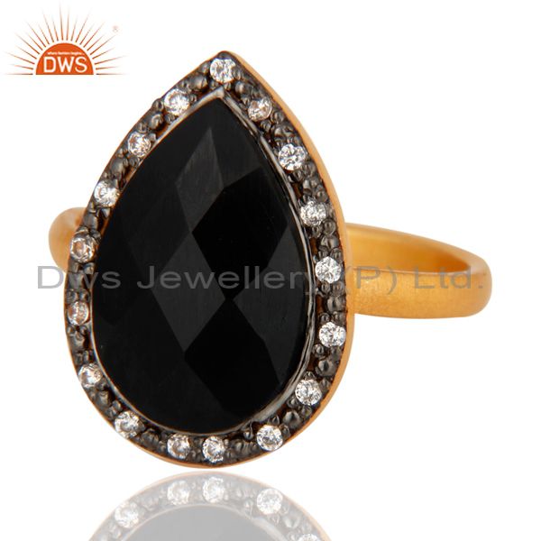 Exporter Black Onyx Gemstone Ring Made In 18k Yellow Gold Over Sterling Silver Jewelry