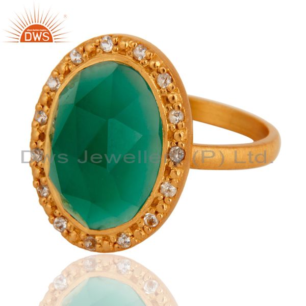 Exporter 24k Yellow Gold Plated Green Onyx and White Topaz Sterling SIlver Cocktail Ring