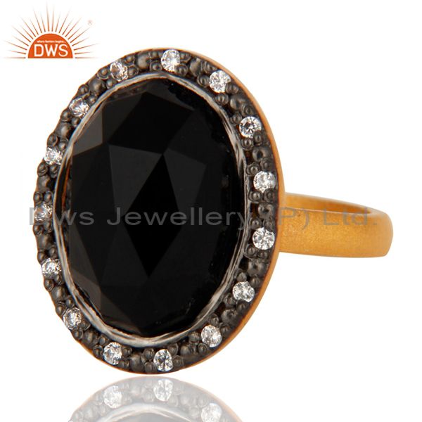 Exporter 925 Sterling Silver Natural Black Onyx Gemstone Ring With 24K Gold Plated