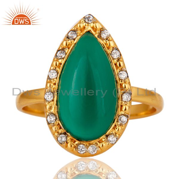 Exporter Green Onyx and White Zircon 18K Gold Plated Handmade Statement Ring