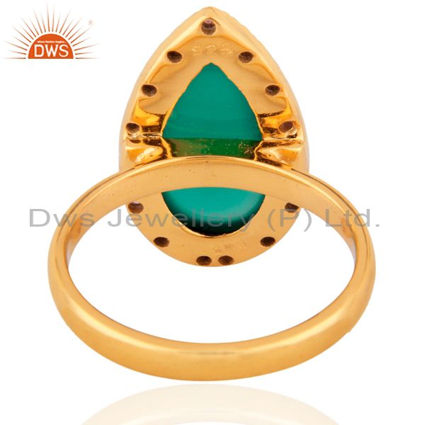 Exporter Handmade 925 Silver Semi Precious Stone Green Onyx 18 Ct Gold Plated Ruby Ring