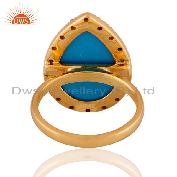 Exporter 18k Gold Plated Turquoise Gemstone Blue Sapphire Sterling Silver Ring SZ 7