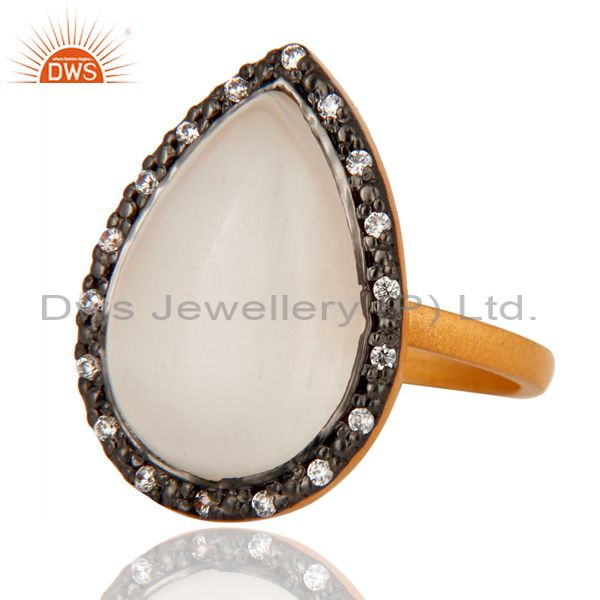 Exporter Designer White Moonstone 22K Gold Plated Sterling Silver Handmade Ring With CZ