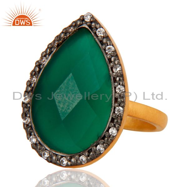 Exporter Designer Sterling Silver Faceted Green Onyx Gemstone Gold Plated Fashion Ring