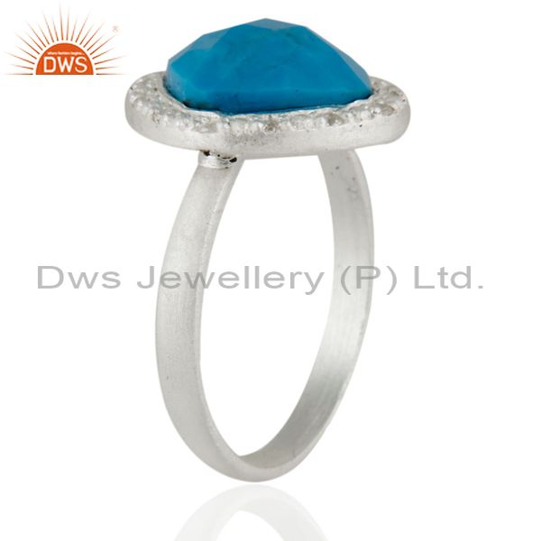 Exporter 925 Sterling Silver White Zircon & Turquoise Semi Precious Stone Ring