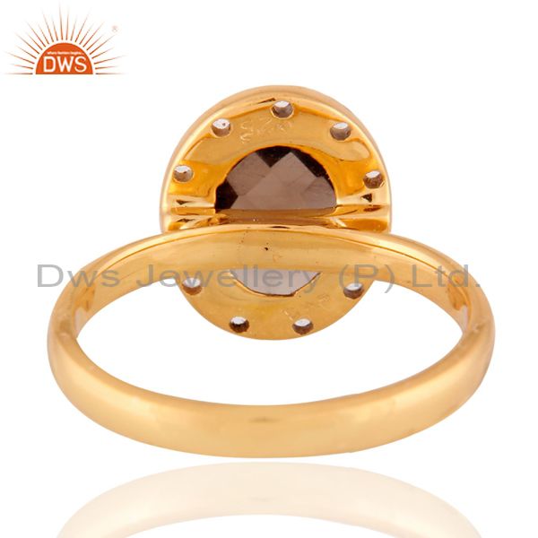 Exporter Stunning 18K Gold Plated Sterling Silver Smoky Quartz Cocktail Ring With CZ
