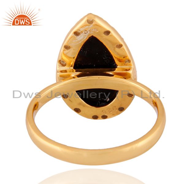Exporter 18k Gold Plated Black Onyx and Cubic Zirconia Sterling Silver Ring Size 6