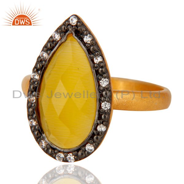 Exporter 22K Gold Plated 925 Sterling Silver Yellow Moonstone Pear Shape Gemstone Ring