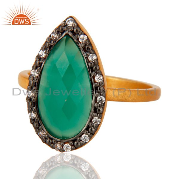 Exporter Beautiful Handmade Green Onyx Gemstone Sterling Silver Ring With 22K Gold Plated