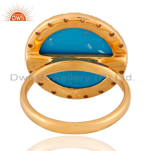 Exporter 18k Gold Plated Turquoise Gemstone & White Zircon 925 Sterling Silver Ring SZ 7