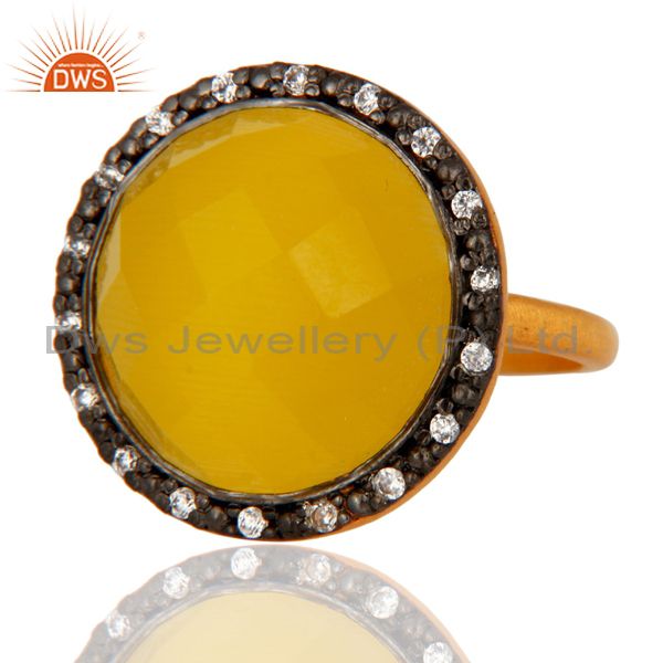 Exporter Genuine Yellow Moonstone Faceted Gemstone Ring Made In 18K Gold Over 925 Silver