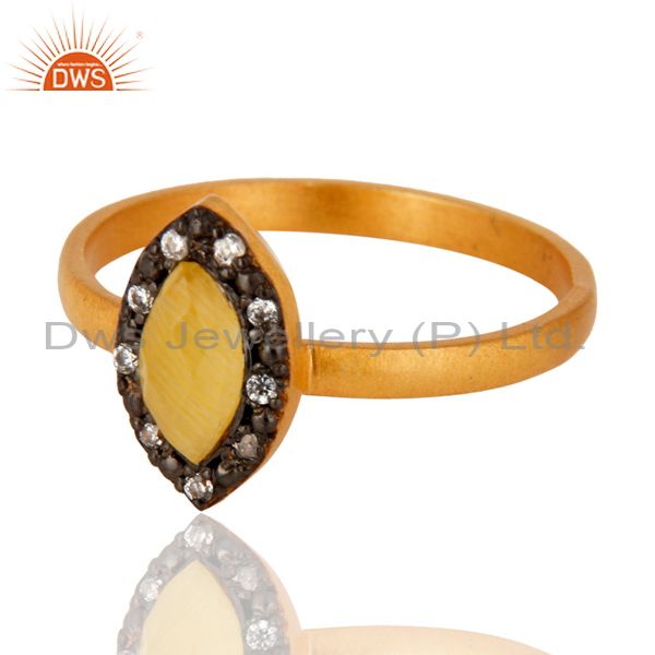 Exporter 18K Gold Plating Sterling Silver Moonstone Marquise Gemstone Ring With CZ