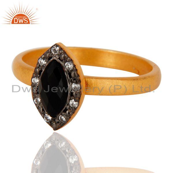 Exporter 925 Sterling Silver Black Onyx & Cz Gemstone Handmade Designer Ring Gold Plated