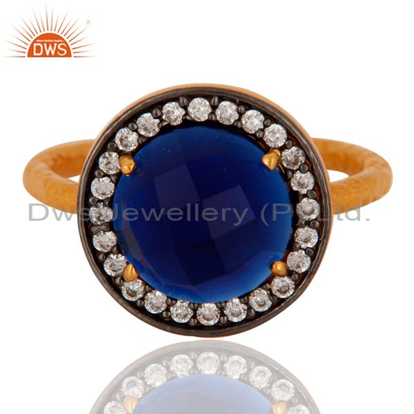 Exporter Handmade Blue Corundum Gemstone 925 Sterling Silver Gold Plated Stack Ring