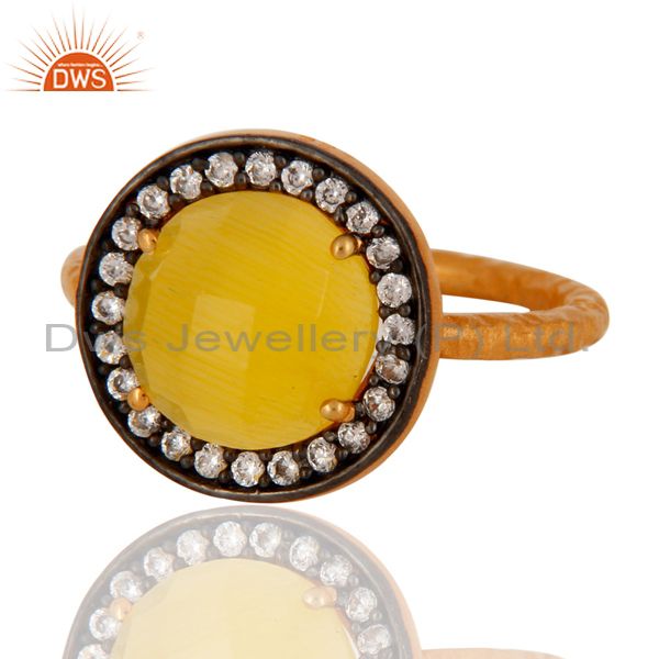 Exporter 925 Sterling Silver Yellow Gold Flashed Prong Set Natural Yellow Moonstone Ring