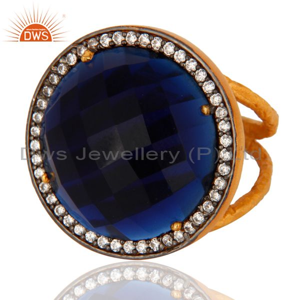 Exporter Handmade 925 Sterling Silver 24K Gold Plated Blue Corundum Designer Ring With CZ