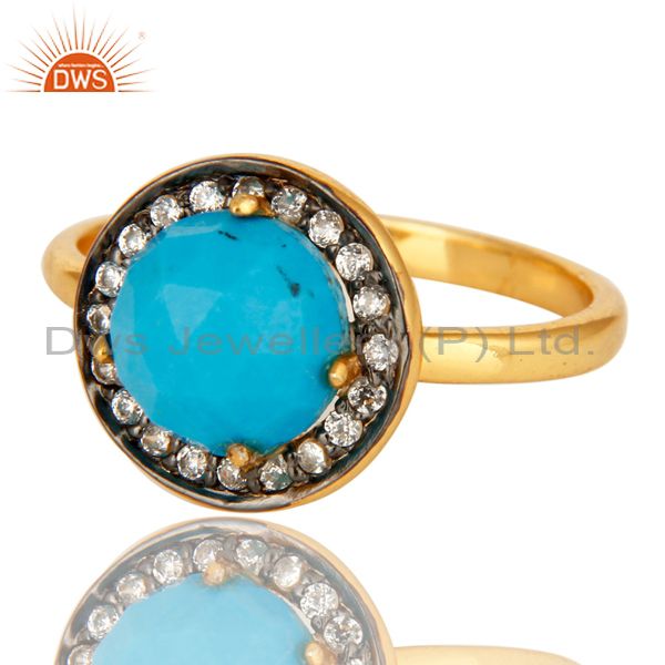 Exporter Shiny 18K Yellow Gold Plated Sterling Silver Turquoise And CZ Stackable Ring