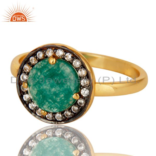 Exporter Green Aventurine And CZ Stunning 14K Yellow Gold Plated Sterling Silver Ring