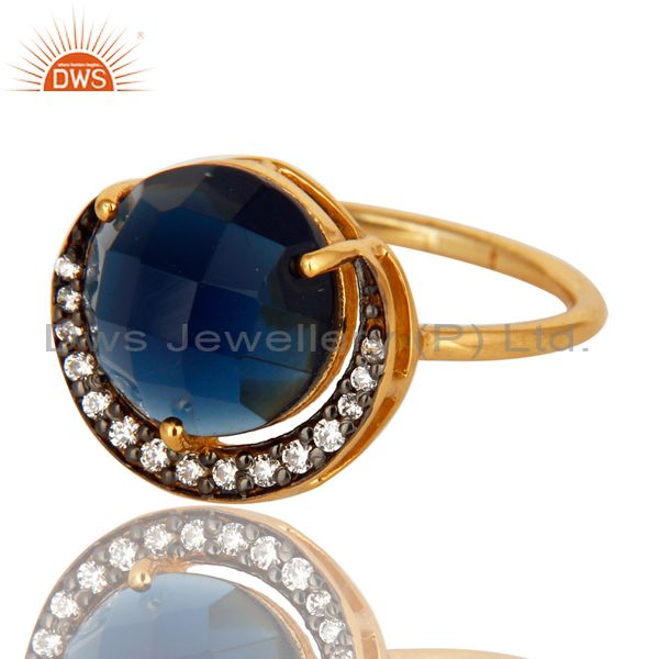 Exporter 18K Yellow Gold Plated Sterling Silver Blue Corundum And CZ Stacking Ring