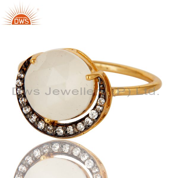 Exporter 18K Yellow Gold Plated Sterling Silver CZ & White Moonstone Stack Designer Ring