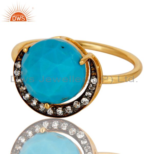 Exporter 14K Yellow Gold Plated Sterling Silver CZ And Turquoise Designer Stacking Ring