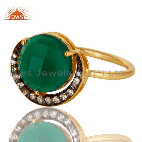 Exporter 18K Gold Plated Sterling Silver Faceted Green Onyx And CZ Stack Ring
