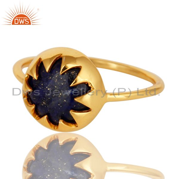 Exporter Natural Lapis Lazuli Gemstone Sterling Silver Stacking Ring With Gold Plated