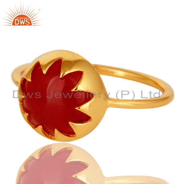 Exporter Handmade Red Aventurine Gemstone Ring Made In 18K Gold Over Sterling Silver