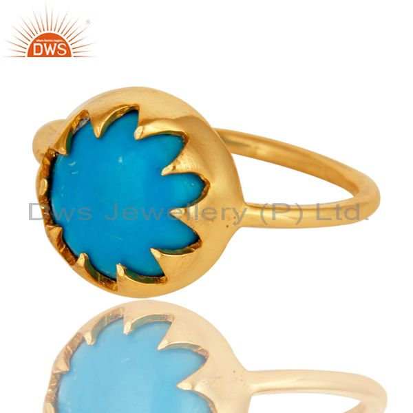 Exporter Handmade Turquoise Gemstone Ring Made In 18K Gold Over Sterling Silver