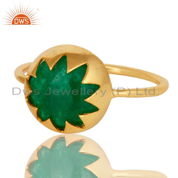 Exporter 14K Yellow Gold Plated Sterling Silver Green Aventurine Gemstone Stackable Ring