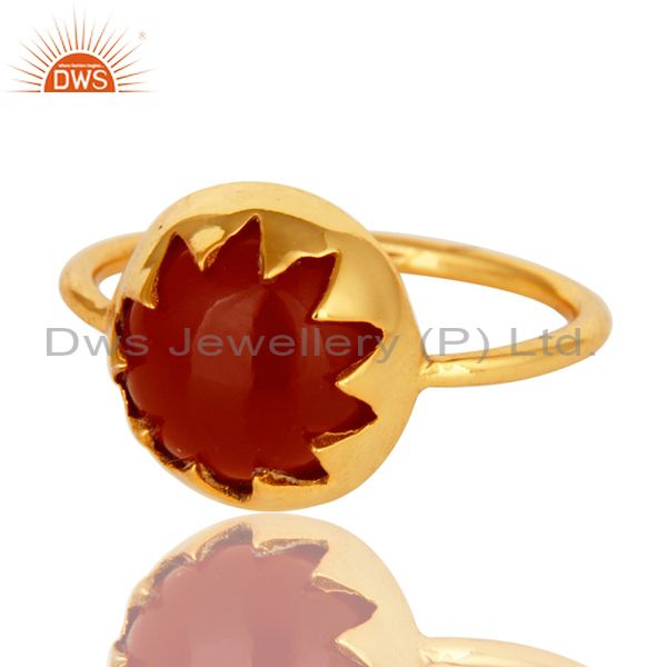 Exporter Handmade Red Onyx Gemstone Sterling Silver Stack Ring With Gold Plated