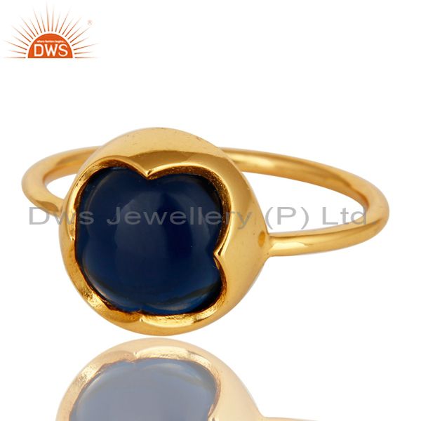 Exporter 14K Yellow Gold Plated Sterling Silver Blue Corundum Gemstone Stacking Ring