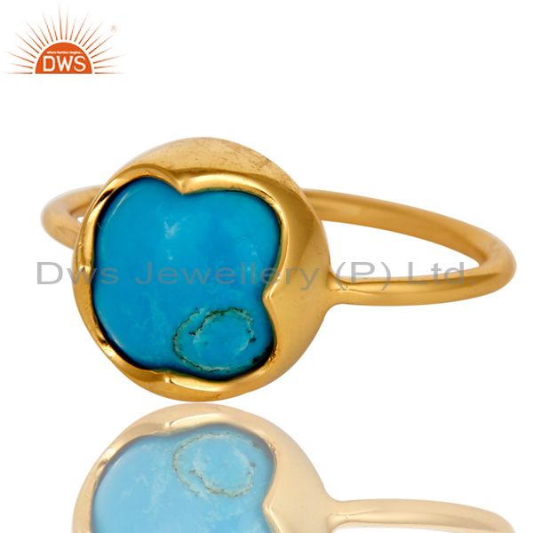 Exporter 18K Yellow Gold Plated Sterling Silver Turquoise Gemstone Stackable Ring