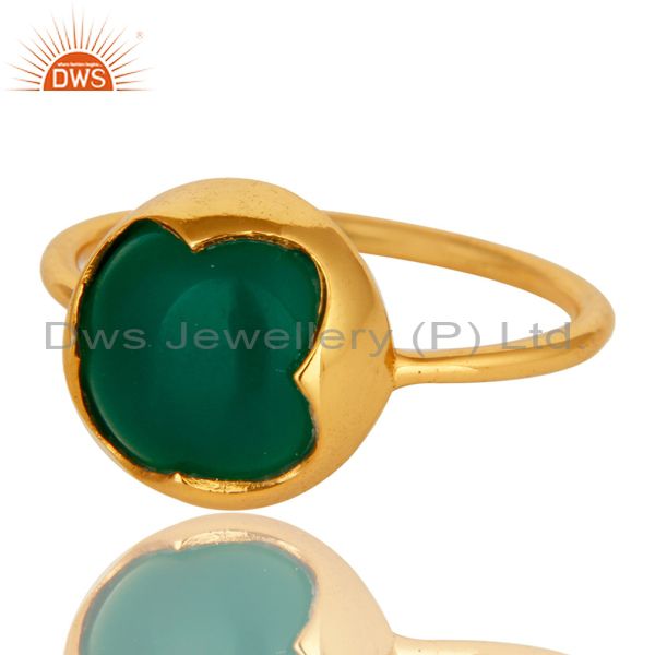 Exporter Natural Green Onyx Gemstone Sterling Silver Stackable Ring With Gold Plated
