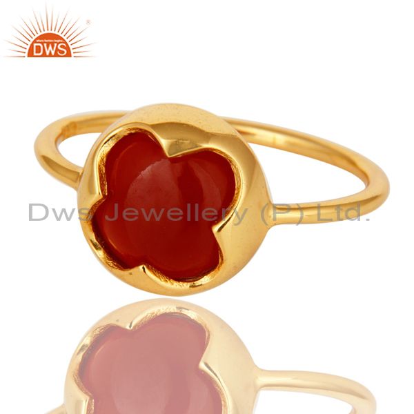 Exporter 14K Yellow Gold Plated Sterling Silver Red Onyx Designer Stackable Ring