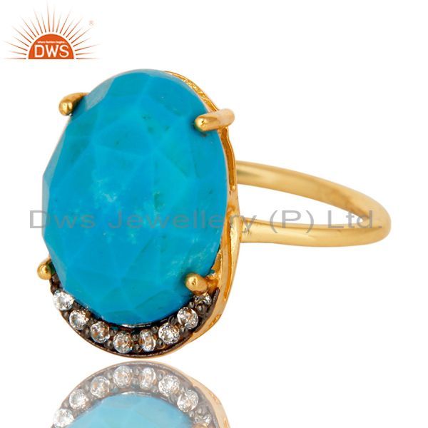 Exporter Shiny 14K Yellow Gold Plated Sterling Silver Turquoise Prong Set Stacking Ring