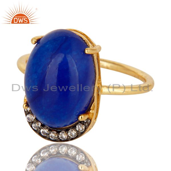 Exporter Natural Blue Aventurine 18K Gold Plated Sterling Silver Stacking Ring With CZ
