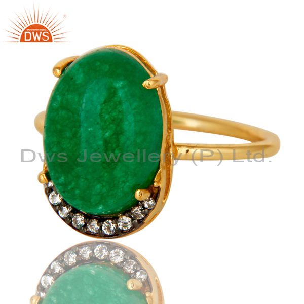 Exporter 14K Gold Plated Sterling Silver Green Aventurine Party Wear Fashion Ring With CZ