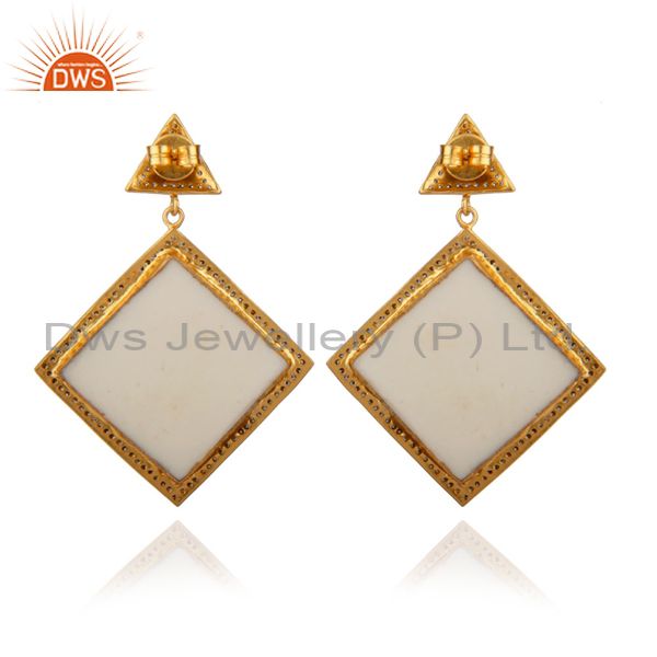 Exporter 14K Yellow Gold Plated Brass Bakelite And CZ Vintage Designer Dangle Earrings
