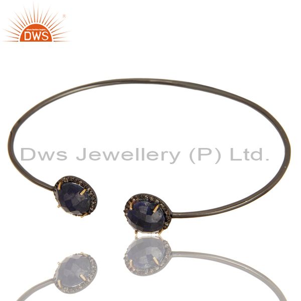 Exporter Pave Set Diamond Natural Blue Sapphire Adjustable Bangle In 14K Gold And Silver