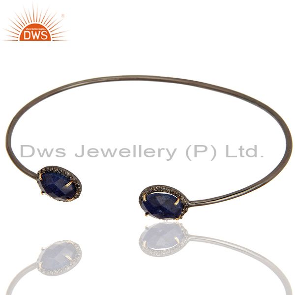 Exporter Solid 14K Gold And Silver Blue Sapphire Pave Set Diamond Open Bangle Bracelet