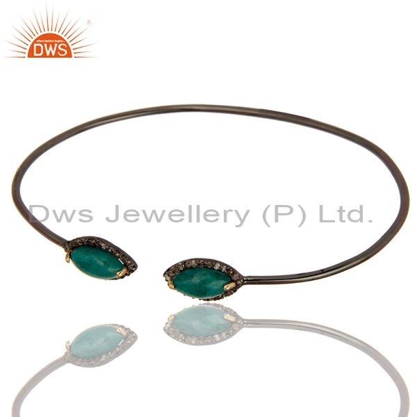 Exporter Handmade Emerald And Pave Set Diamond 14k Yellow Gold Fashion Torque Bangle