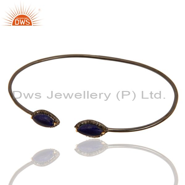 Exporter 14K Yellow Gold And Sterling Silver Blue Sapphire Pave Diamond Openable Bangle