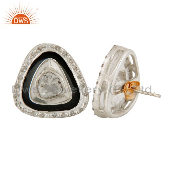 Exporter Rose cut Diamond Sterling Silver 18k GOld Victorian Look Stud Gift Earrings