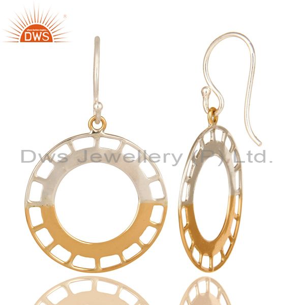 Exporter Handmade 18k Solid Yellow Gold And Half Sterling Silver Circle Designer Earrings