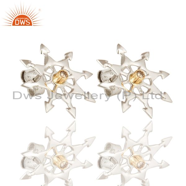 Exporter 18K Yellow Gold And Sterling Silver Natural Diamond Womens Stud Earrings