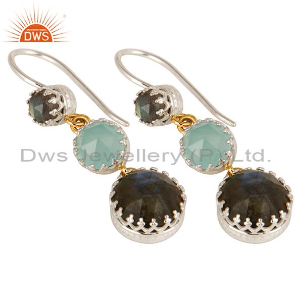 Exporter 18K Yellow Gold And Sterling Silver Blue Chalcedony & Labradorite Dangle Earring