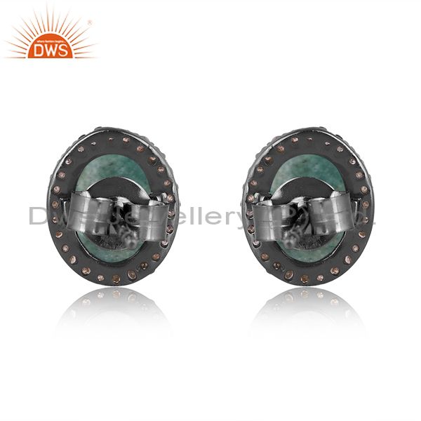 Exporter Oxidized 14K Yellow Gold Emerald And Pave Set Diamond Stud Earrings For Womens
