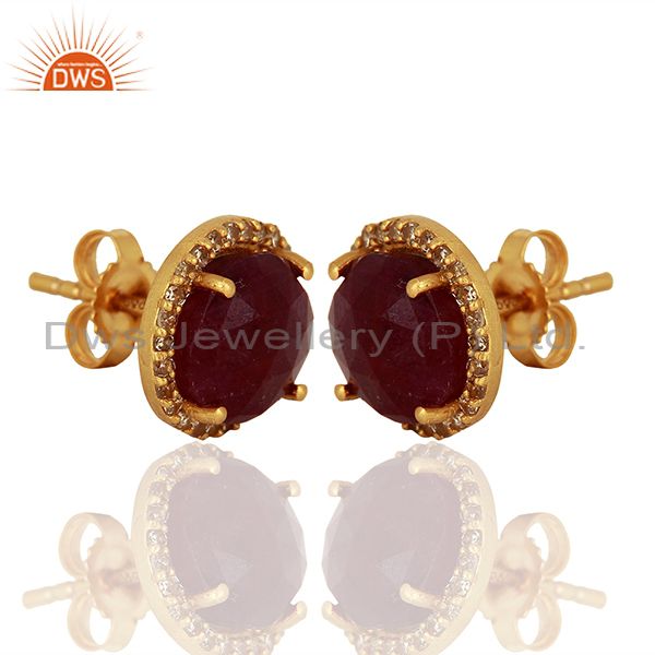 Exporter Natural Ruby Pave Diamond 925 Silver Stud Earrings Manufacturer